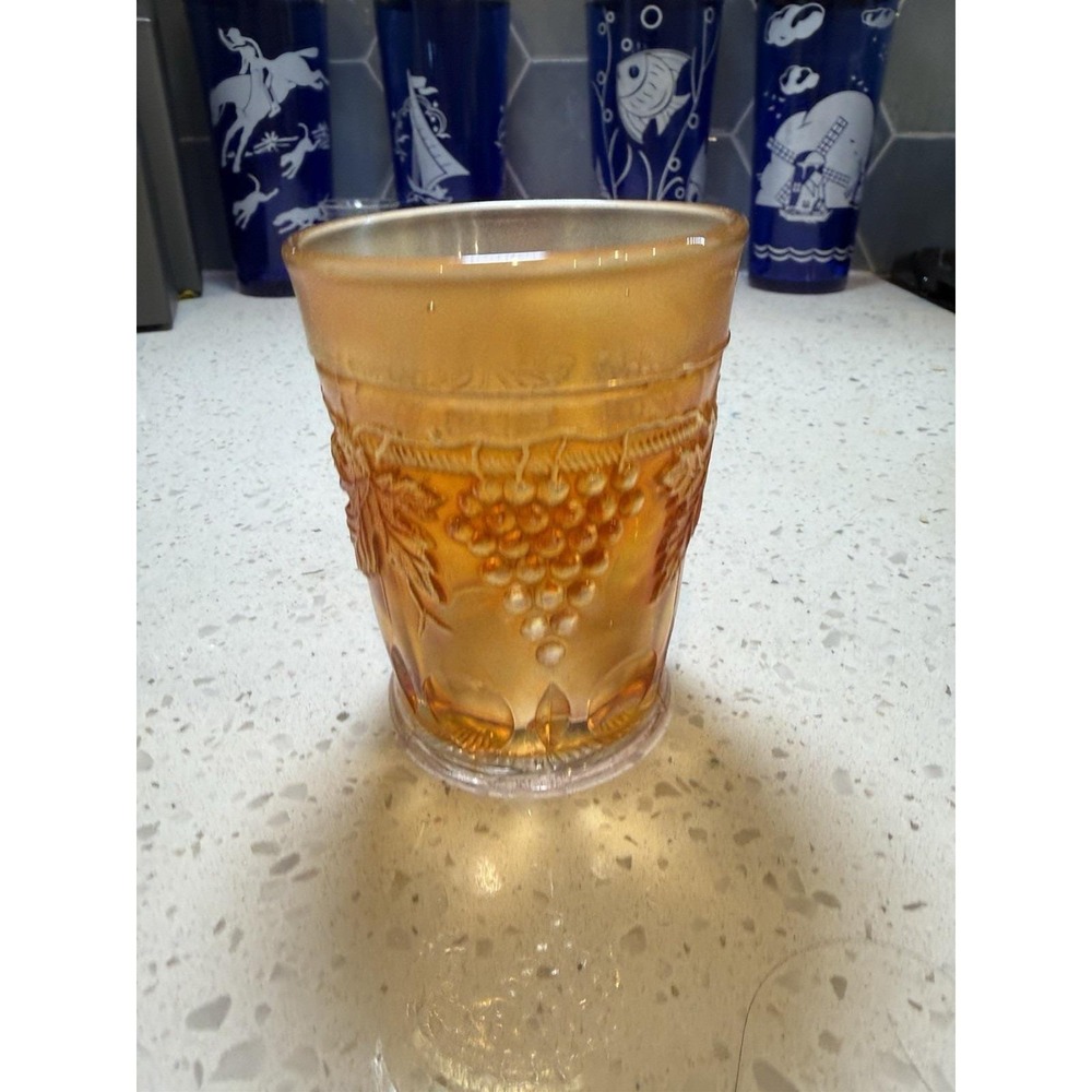 Northwood ? Grape Thumbprint Marigold Gold Tumbler Mid Century Carnival Glass